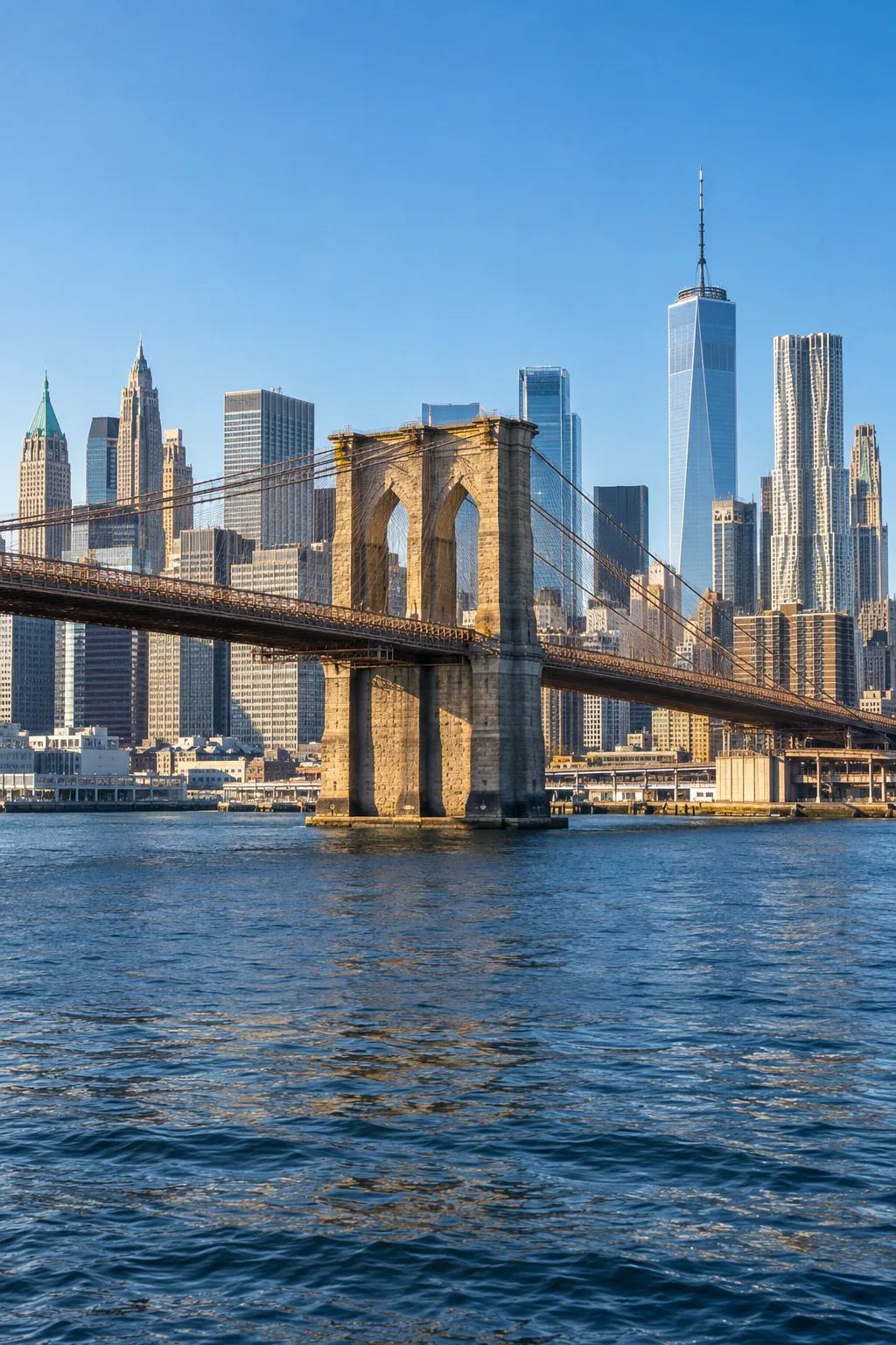 AI-generated environmental illustration of Brooklyn Bridge and the Manhattan skyline